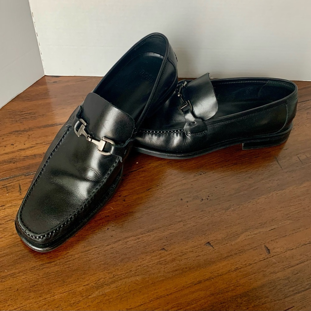 Hugo Boss Men’s Black Leather Horse-bit Loafers. Worn twice.